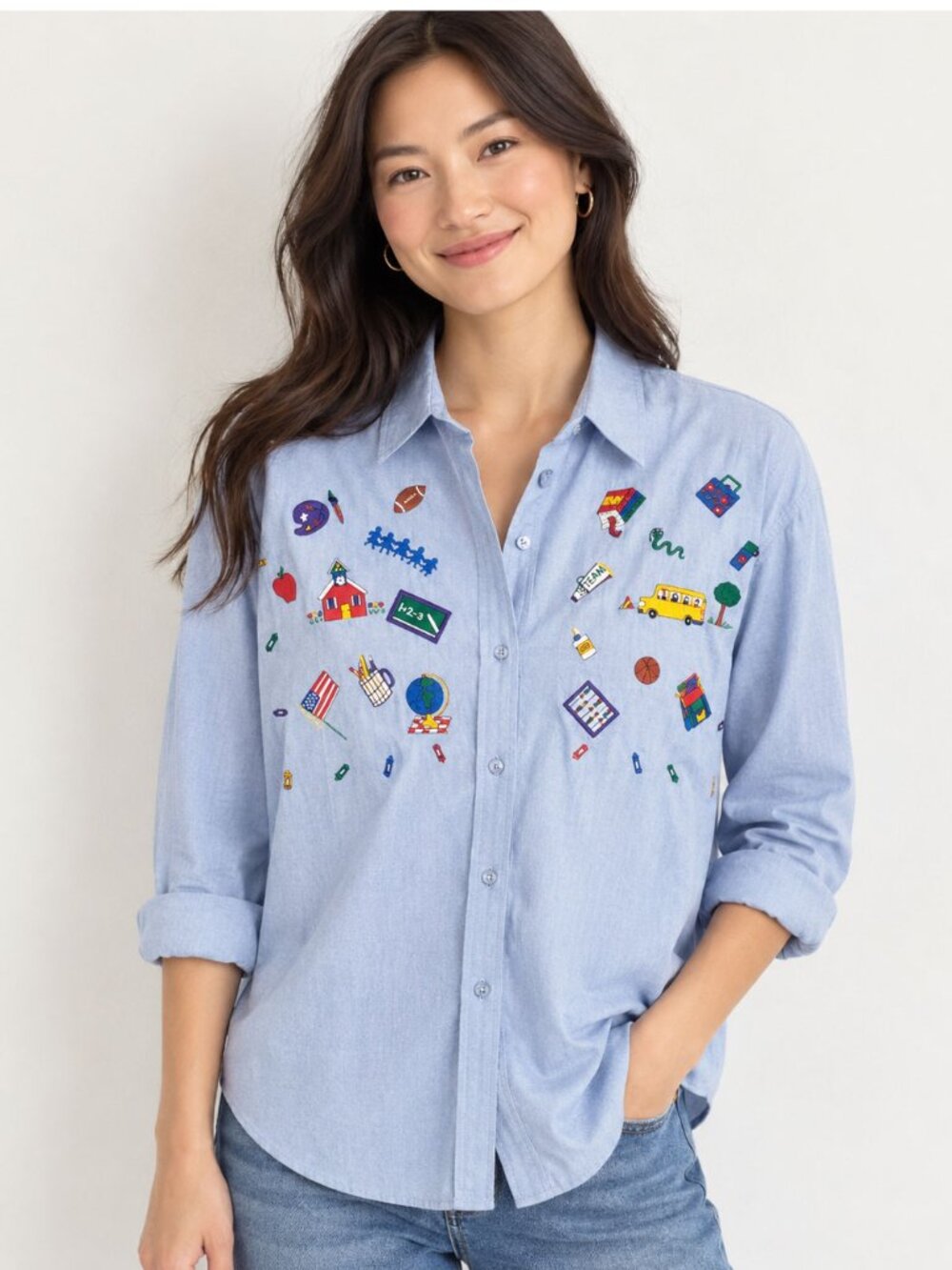 Vintage 90s Casey Coleman School life Embroidered Chambray Shirt